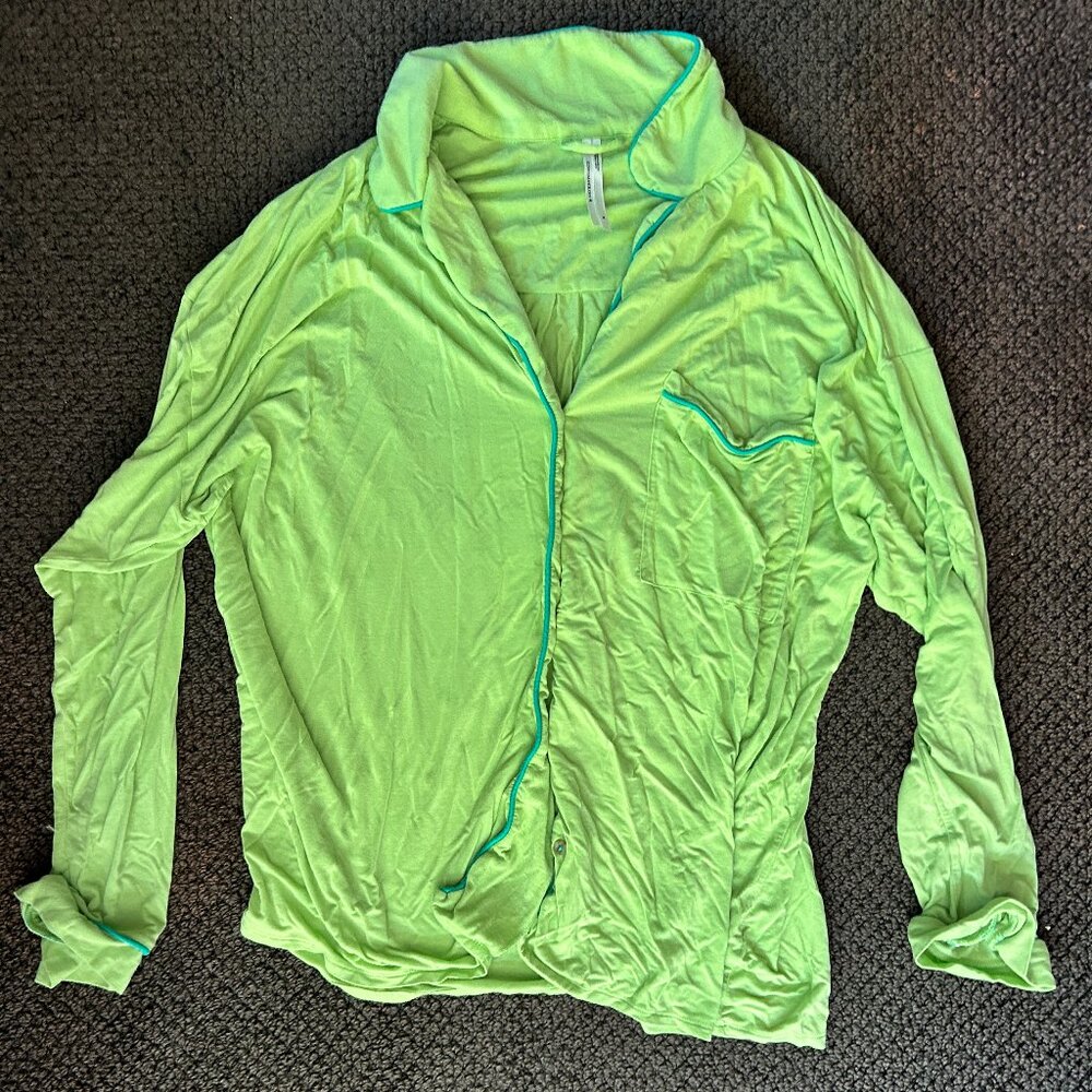 Anthropologie Lime Briar Piped Pajama Shirt and Pants - SZ XL - Picture 3 of 6